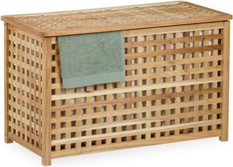 Relaxdays Relaxdays Laundry Chest, Removable Inner Bag, 90 L, HWD 47x78x48 cm, Washing Bin, Hamper with Lid, Walnut Wood, Natural