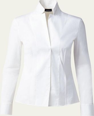 Akris Long-Sleeve Notched-Collar Poplin Blouse
