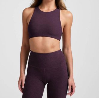 Beyond Yoga Spacedye Refocus Bra In Eggplant Purple Heather