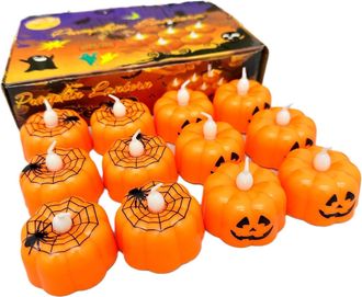OEM Velas Led De Calabaza Para Halloween, Paquete De 12 Velas Led Sin Llama Tipo Candelita, Luces De Calabaza 3d Realistas Que Funcionan Con Pilas, Calaba