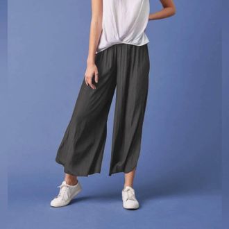 Lola & Sophie Jersey Waistband Wide Leg Pants In Steel