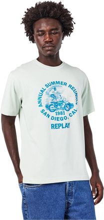 Replay Heren Motorfiets Katoen Normaal T-Shirt (Munt)