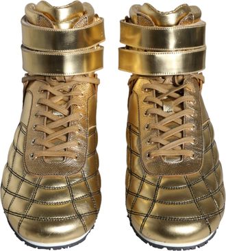 Dolce & Gabbana Gold Leather Sartoria High Top Sneakers Mens Shoes (Pre-Owned)