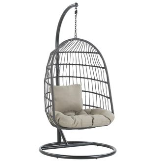 Beliani Beliani - Silla Colgante De Estructura Trenzada Negro Soporte De Metal 2 Cojines Sala De Estar Terraza Boho R&uacute;stico Allera