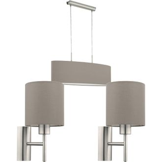 Loops Ceiling Pendant Light & 2x Matching Wall Lights Satin Nickel Taupe Fabric Linear in Metallics