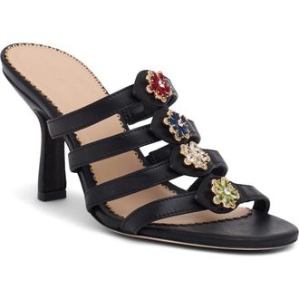 Cinq &agrave; Sept Emmy Crystal Flower Strappy Sandal in Black at Nordstrom, Size 7.5Us
