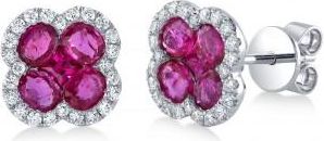 Allurez Diamond & Ruby Clover Stud Earrings 14K White Gold (2.36ct)