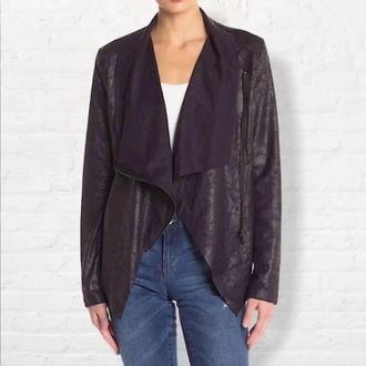 Vigoss Crackled Suede Moto Jacket In Black