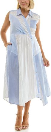 Nicole Miller Stripe Pleated Asymmetric Maxi Dress in Chambray/Blue/White Stripe at Nordstrom Rack, Size 10