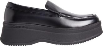 Calvin Klein Pitched Black Elevated Platform Leather Loafers