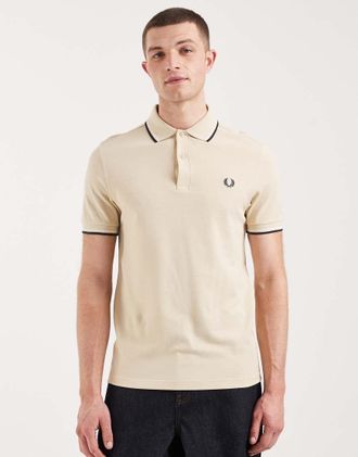 Fred Perry Polo beige chiaro con doppia riga a contrasto e logo-Neutro