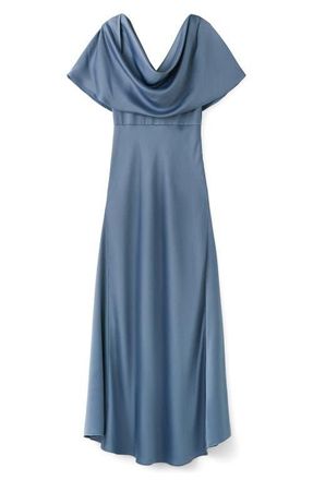 Mango Drape Neck Satin Maxi Dress in Charcoal at Nordstrom, Size 4