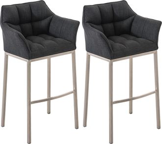 Clp Clp - Set De 2 Taburete De Bar Damaso En Tela Con Base De 4 Patas Gris Oscuro Acero Inoxidable