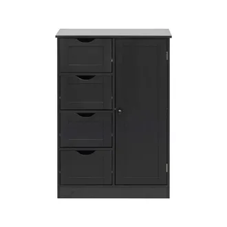 Mobili Rebecca Mobili Rebecca - Rebecca Mobili Mueble De Ba&ntilde;o Con 4 Cajones Y 1 Puerta En Madera Negra Mueble Multiusos