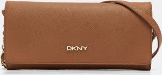 DKNY Dkny Brown Saffiano Leather Flap Wallet On Chain