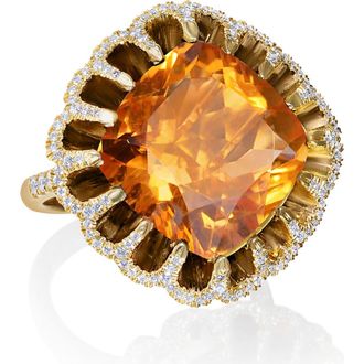 Mindi Mond Floating Citrine & Diamond Pav&eacute; Cocktail Ring in 18 Yellow Gold at Nordstrom, Size 7