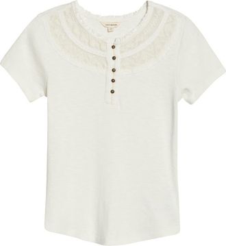 Lucky Brand Embroidered Yoke Henley in Whisper White at Nordstrom, Size Xx-Large