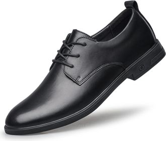 Generic Dress Shoes for Men Lace Up Floral Round Burnished Toe Derby Shoes Leather Non Slip Rubber Sole Slip Resistant Low Top Wedding(Black,6.5 UK)