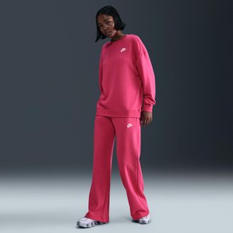 Nike Womens Nike Sportswear Club Fleece Mid-Rise Wide-Leg Sweatpants in Pink | FB2727-666