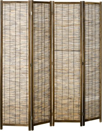 OEM Biombo De 4 Paneles Plegable 160x1,8x170 Cm Separador De Ambientes De Madera Y Carrizo Natural