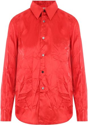 Comme Des Gar&ccedil;ons crinkled long-sleeve shirt - women - Polyester - M - Red