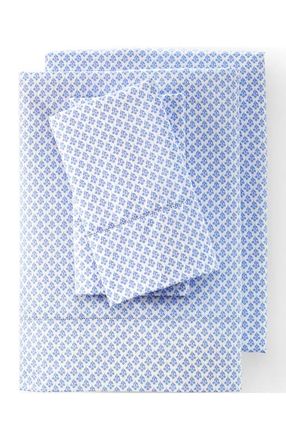 Lands End 700 Thread Count Luxe Sateen Egyptian Cotton No Iron Bed Sheet Set in Clear Blue Sky Floral Foulard at Nordstrom, Size Queen