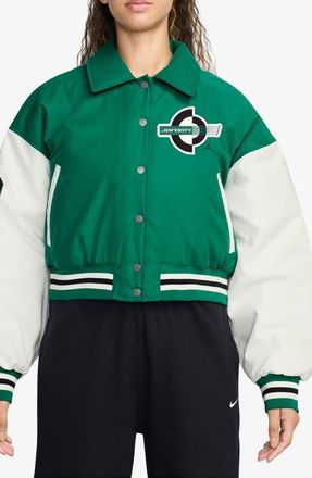 Nike Jordan Brooklyn Varsity Coachs Jacket in Malachite/Sail/Black at Nordstrom, Size Xx-Large