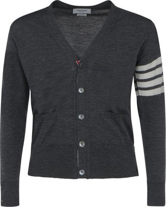 Thom Browne Gray Fleece Wool Mens Cardigan