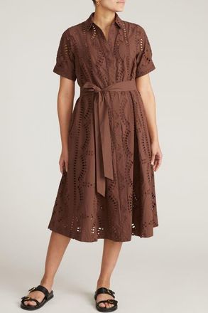 Universal Standard Eyelet Tie Waist Poplin Shirtdress in Peppercorn at Nordstrom, Size Xx-Large