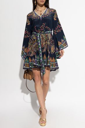 Etro Silk Dress With Belt, Womens, Navy Blue