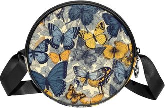 Generic Circle Crossbody Bag for Women, Butterfly Small Sling Bag Daypack with Zipper Adjustable Shoulder Straps Casual Ladies Girls Round Purse