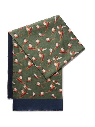 Oliver Brown Wool and Silk Flying Pheasant Scarf - green