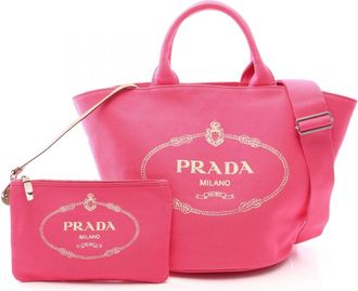 Prada Pink Canvas Handbag Tote Bag (Pre-Owned)