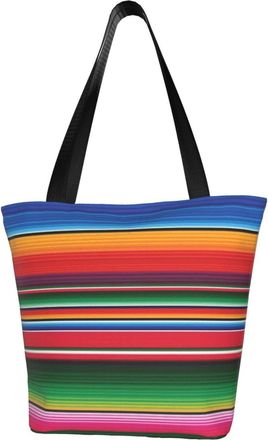 AOOEDM Colorful Mexican Blanket Stripes Reusable Grocery Bag Shopping Bag Casual Shoulder Bag Handbag for Men Women ECO Market Bag Beach Bag Travel Totes