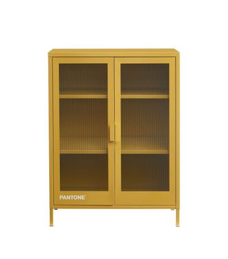 Pantone Aparador amarillo mostaza con puertas acanaladas de cristal