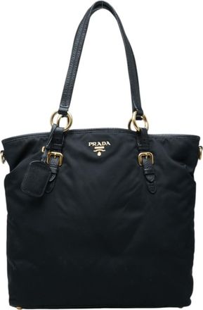Prada Black Nylon Leather Tote Bag (Pre-Owned)
