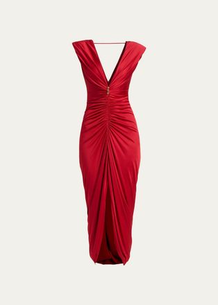 Versace Ruched Tulip-Hem Gown