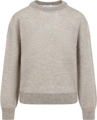 Brunello Cucinelli Soft Net Pullover - Dames - Ronde hals truien - Beige - M - Wol - Truien & Vesten