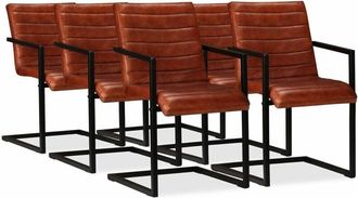 vidaXL Vidaxl - Sillas De Comedor 6 Unidades Cuero Aut&eacute;ntico Marr&oacute;n