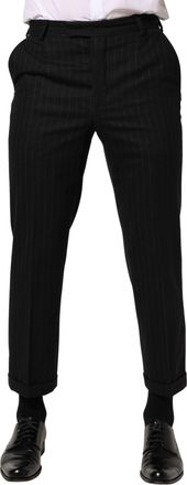 Dolce & Gabbana Black Stripes Wool Dress Formal Trouser Mens Pants
