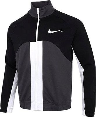 Nike Sportswear Swoosh Contrast Color Stitching Knit Stand Collar Logo Jacket Black DD5982-010