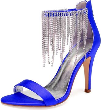 Generic Bridal Heels Women Open Toe Stiletto High Heels Wedding Shoes Satin Prom Party Dress Heel Sandals 10.5Cm,Blue,3 UK