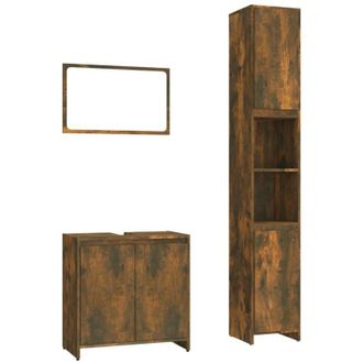vidaXL Vidaxl - Set De Muebles Ba&ntilde;o 3 Pzas Madera Contrachapada Roble Ahumado