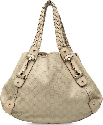 Gucci Beige Ivory Straw Leather Handbag Tote Bag (Pre-Owned)