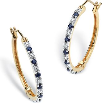 Palm Beach Jewelry 82 TCW Genuine Midnight Blue Sapphire Hoops in 18k Gold-plated Sterling Silver