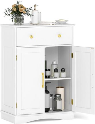 Costway Bathroom Floor Cabinet Freestanding Storage Cupboard with Drawer-White