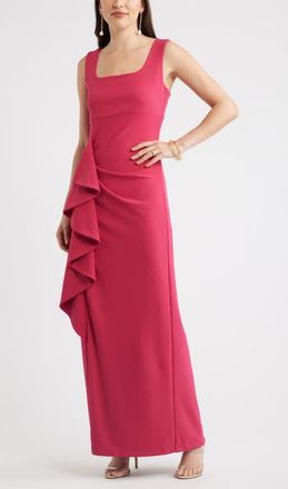Chelsea28 Ruffle Drape Square Neck Maxi Gown in Pink Cerise at Nordstrom, Size Xx-Small