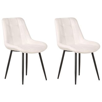 Beliani Beliani - Conjunto De 2 Sillas De Comedor En Terciopelo Blanco Crema Con Patas De Hierro Con Recubrimiento De Polvo Negras Estilo Moderno Melrose