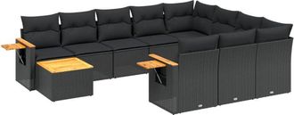 vidaXL Set De Sof&aacute;s De Jard&iacute;n 11 Pzas Y Cojines Rat&aacute;n Sint&eacute;tico Negro Vidaxl