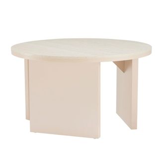 Oviala Mesa de centro redonda con acabado efecto madera di&aacute;m 80 cm crema
